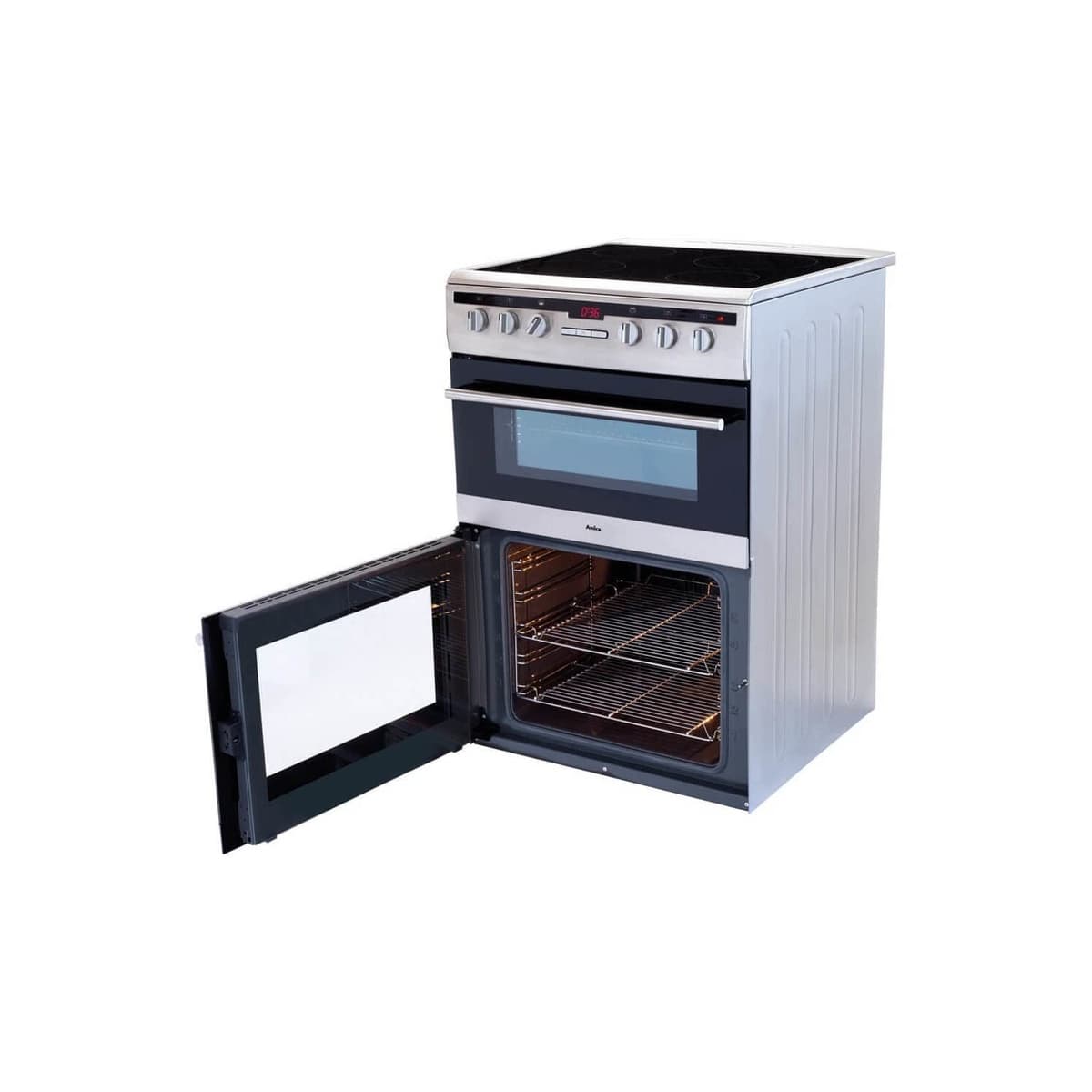 Amica 60cm Double Oven Electric Cooker with Ceramic Hob - Stainless Steel — view 2