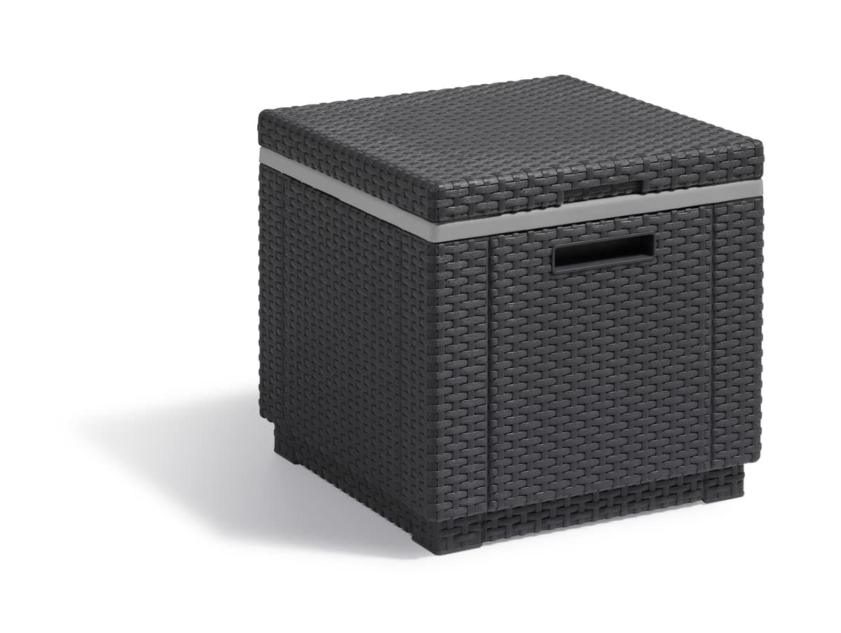 Keter Ice Cube Mesa Nevera para terraza o jardín Exterior, Resina con Acabado ratán Plano, 42 x 42 x 41 cm, Color Grafito