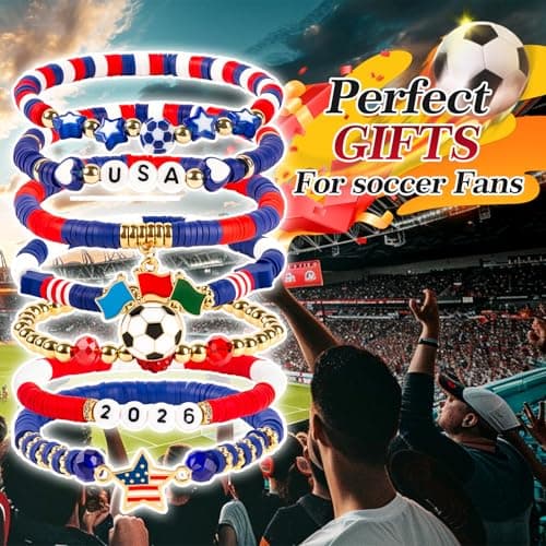 LAVORYNA 2026 Soccer Fan Gear Bracelet Set For Women Souvenirs, National Flag & Soccer Charms Heishi Bead Jewelry Outfits Clothes Styling Accessories For Party Gifts - USA — view 5