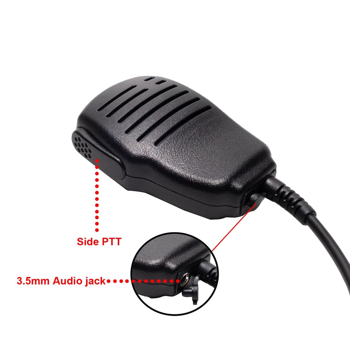 Shoulder Speaker Microphone Compatible with Yaesu/Vertex FT-60R VX-1R VX-2R VX-3R VX-5R, 360° Rotating Stainless Steel Clip, Side PTT, 3.5mm Audio Jack — view 5