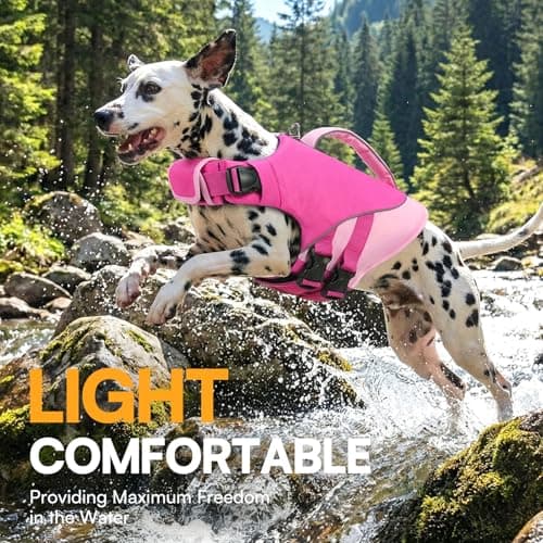 Queenmore Small Dog Life Jacket, Dog Life Vest for Swimming Boating, Puppy Swim Vest for Small Dogs, Ripstop High Visible Pet Water Vests with Strong Rescue Handle, Pink S — view 5