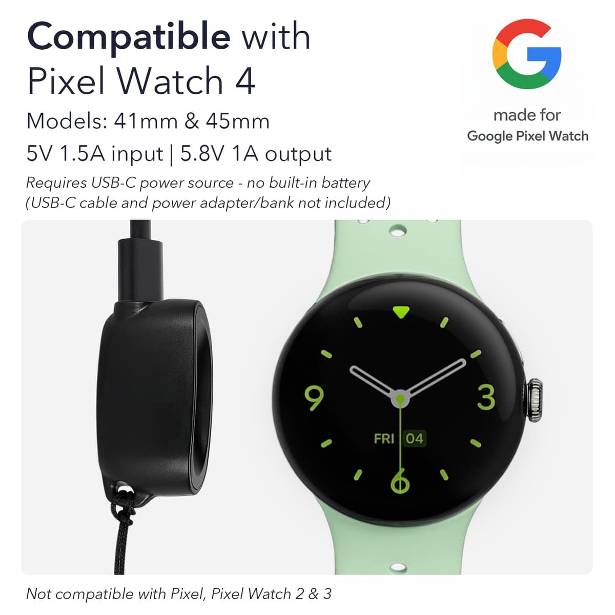Wasserstein On-The-Go Charger Compatible with Google Pixel Watch 4 (41mm & 45mm) - Portable Charging Dock - Made for Google - NOT Compatible with Pixel Watch, 2 & 3 — view 4