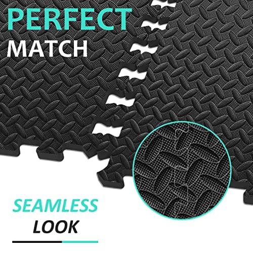 BEAUTYOVO Puzzle Exercise Mat with 48 Tiles Interlocking Foam Gym Mats, 24'' x 24'' EVA Foam Floor Tiles, Protective Flooring Mats Interlocking for Gym Equipment (192 Sq.Ft - All Black) — view 2