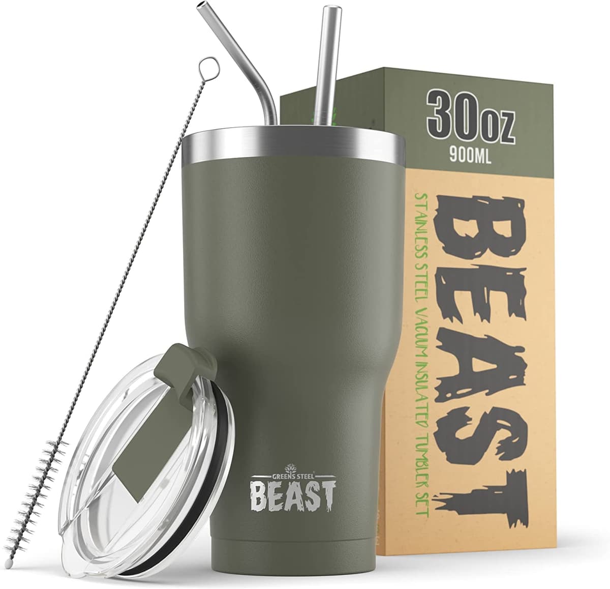 Greens Steel Beast Tumbler – 550 ml (20 oz), Coral | Vaso de acero inoxidable reutilizable con aislamiento al vacío | con 2 pajitas y cepillo de limpieza | Termo de viaje de doble pared — view 78