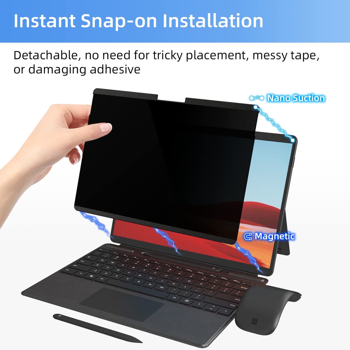 Mamol Magnetic Privacy Screen for 13.5 Inch Surface Laptop 6/5/4/3/2/1, Removable Anti Spy Glare Blue Light Filter, Microsoft Surface Laptop Privacy Screen Protector 13.5 in — view 3
