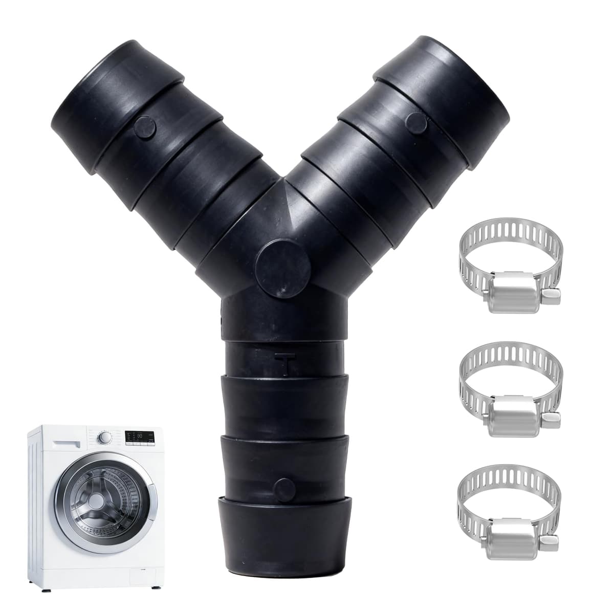Distribuidor en Y de 2 vías modelo para Mangueras de Desagüe, Y Adaptor Desagüe para Lavadora y Lavavajillas, resistente hasta 120°C, incluye 3 abrazaderas de sujeción seguras