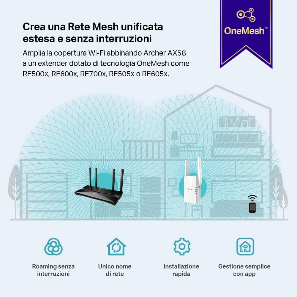 TP-Link Archer AX58 - Router WiFi 6 AX3000, Doble Banda 2.4Ghz/5Ghz,1xWAN/4xLAN Puertp Gigabit, WPA3, OFDMA, WPS, Latencia Ultrabaja, HomeShield, Tecnología OneMesh, Negro — view 6