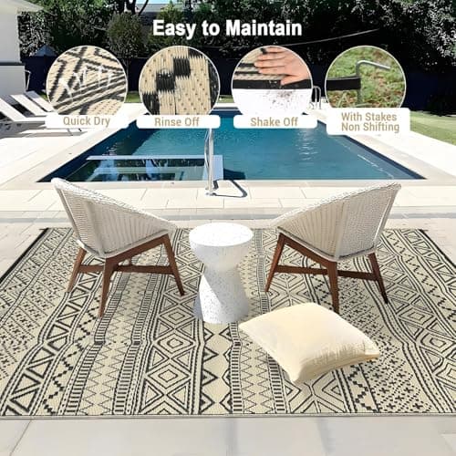 Garvee Waterproof Boho Outdoor Rug 9x12, Reversible Plastic Straw Rug for Picnic, Patio Camping Rugs, Large Foldable Outdoor Carpet for Balcony, Portable Deck Mat for RV Deck Backyard Beach — view 4