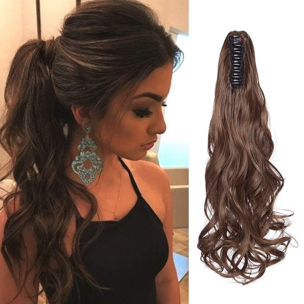 17"(43cm) SEGO Ponytail Long Synthetic Hair Looks Natural [Red Brown/Orange] Clip in Hair Extensions Curly Tail Ponytail Extension (90g) — view 83