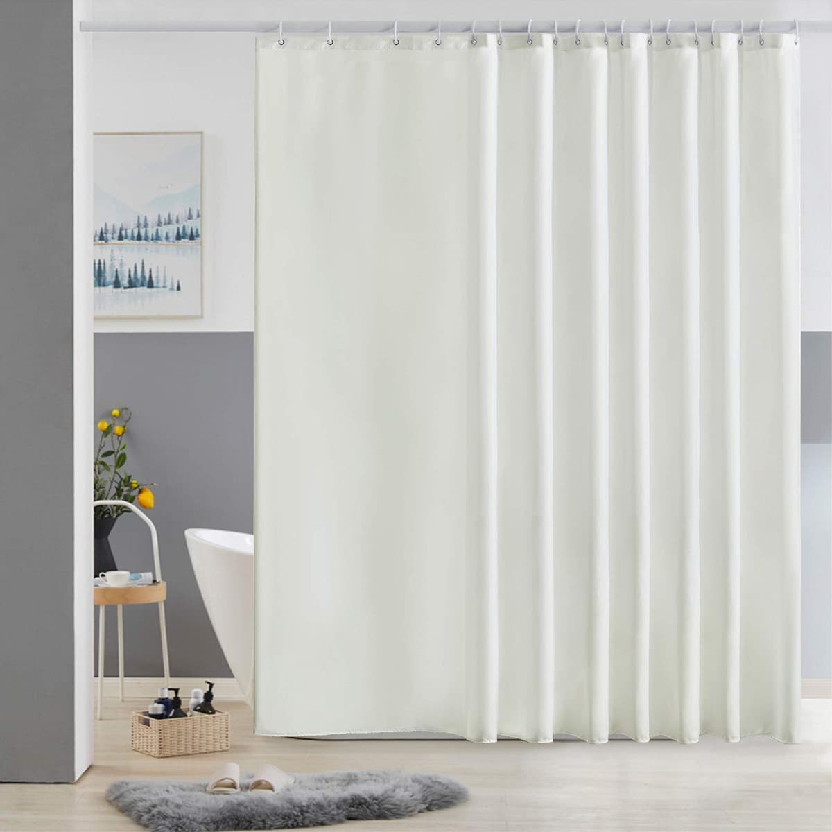 Furlinic Cortina Ducha 200x200cm Antimoho Impermeable Lavable Blanco Tela Poliéster Grandes Cortinas de Baño con 12 Aros de Cortina Ducha. — view 79
