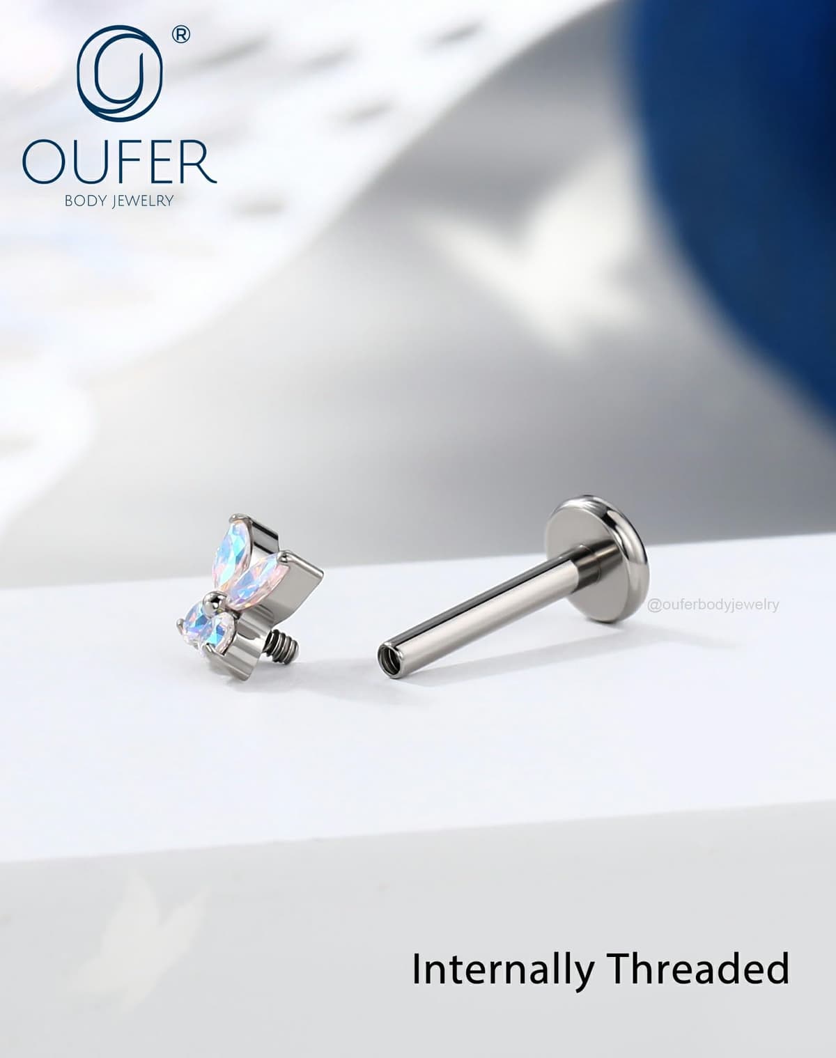 OUFER Body Piercing Labret Earrings: Titanium Lip Stud 16G/1.2mm Internally Threaded Helix Tragus Conch Cartilage Earrings Jewellery Butterfly Medusa Bar 6/8/10/12mm for Women — view 5