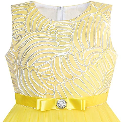 Sunny Fashion Flower Girl Dress Yellow Belted Wedding Party Bridesmaid Size 10 Years — view 2