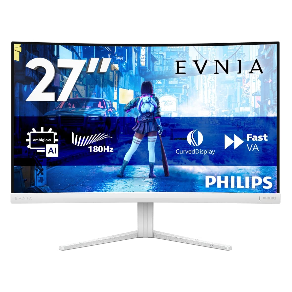 Philips Evnia 27M2C5201L - Monitor Curvo para Juegos FHD de 27 Pulgadas, 180 Hz, 1 ms GtG, FreeSync Premium, AmbiGlow (1920 x 1080, 2 HDMI 2.0, 1 DP 1.4) Blanco — view 2
