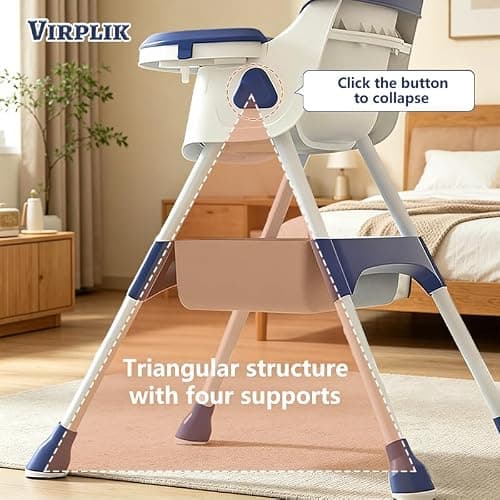Foldable 4-in-1 Baby High Chair for Babies & Toddlers, High Chair with Detachable PU Cushion, Removable Tray, Adjustable Height, Locking Wheels,Blue — view 4