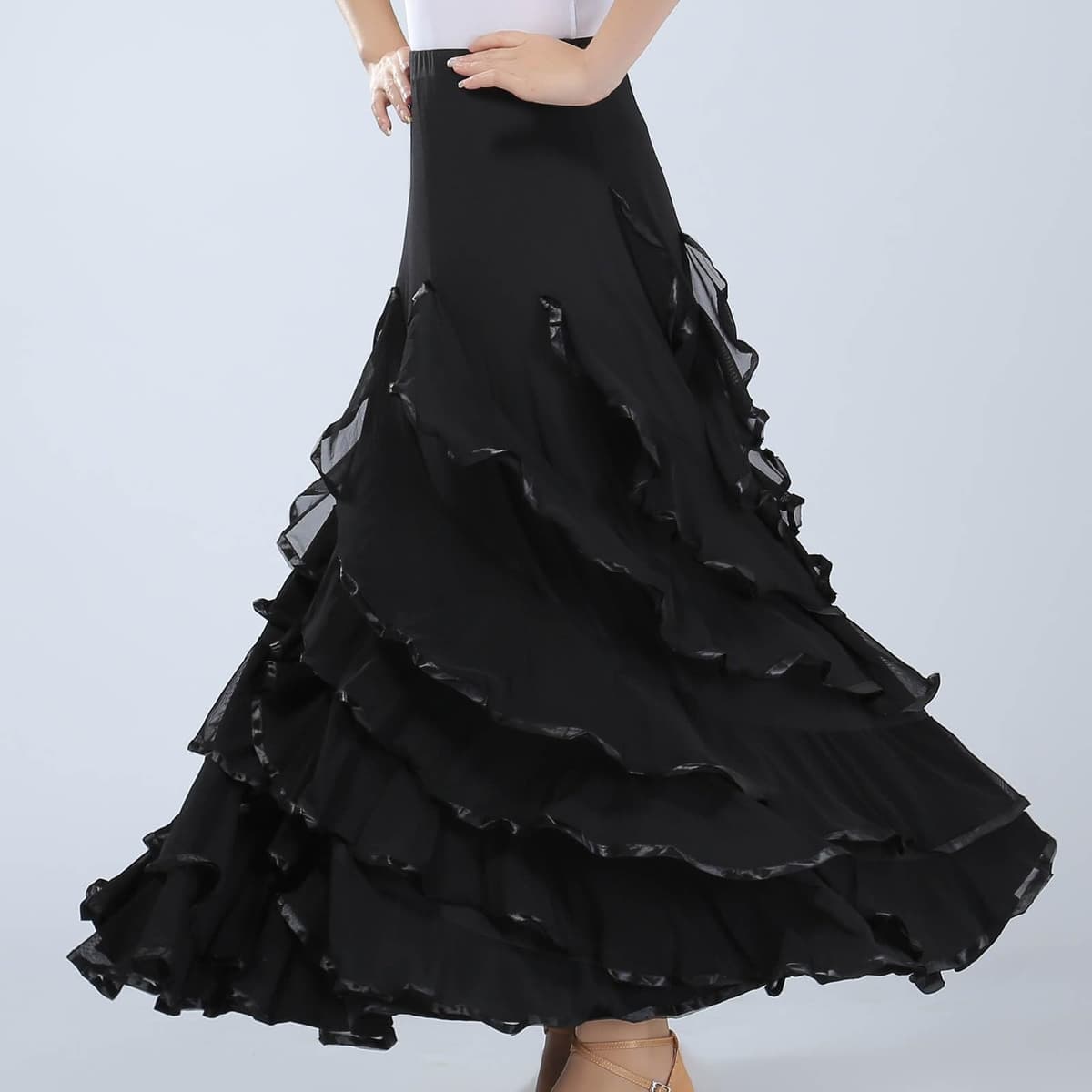 POIUIYQA Falda de Baile Sevillanas Mujer con Volantes Amplios, Falda Flamenca Tradicional para Feria de Abril — view 3