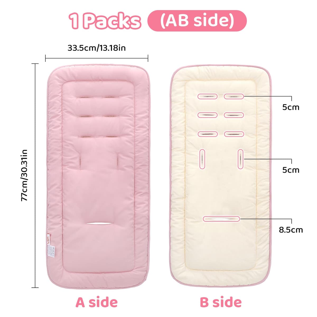 LAT Universal Pram Liner, Baby Pushchair Seat Liners, Cotton Double-Sided Use Baby Stroller Cushion Pad, Stroller Seat Pad for Toddler Infant 78x34cm (Beige+Pink) — view 2