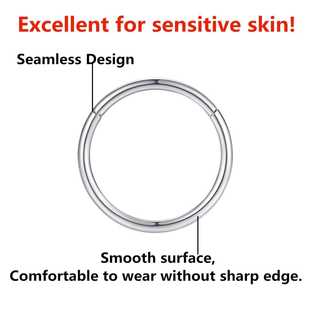 Popuhoops 316L Surgical Steel Hinged Nose Rings Hoop Suptum Ring Body Piercing Lip Rings Helix Cartilage Rook Earrings 20G 18G 16G 14G 12G 10G 8G, Diameter 5mm to 16mm, Gold-Rose Gold-Silver-Black — view 2