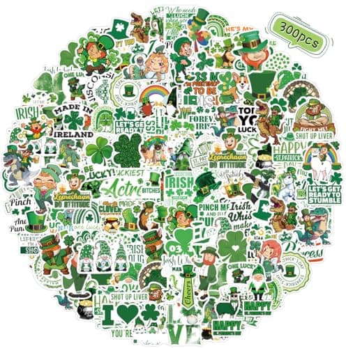 300 Pack St Patricks Day Stickers, Leprechaun Trap Supplies Irish Shamrock Clover Decals for Classroom Prizes, Envelopes, Scrapbooking, Party Favors - Cute Paddy‘s Day — view 2