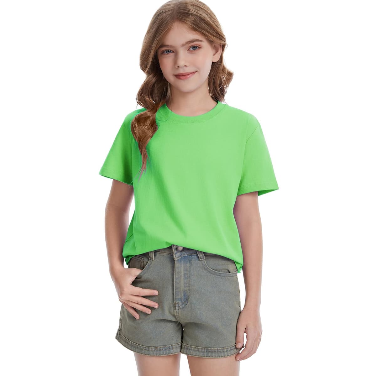 HOTIAN Camisetas para niña Verano Cuello Redondo Algodón Manga Corta Tops Liso Casual Deportes Manga Corta Tops Tees — view 4