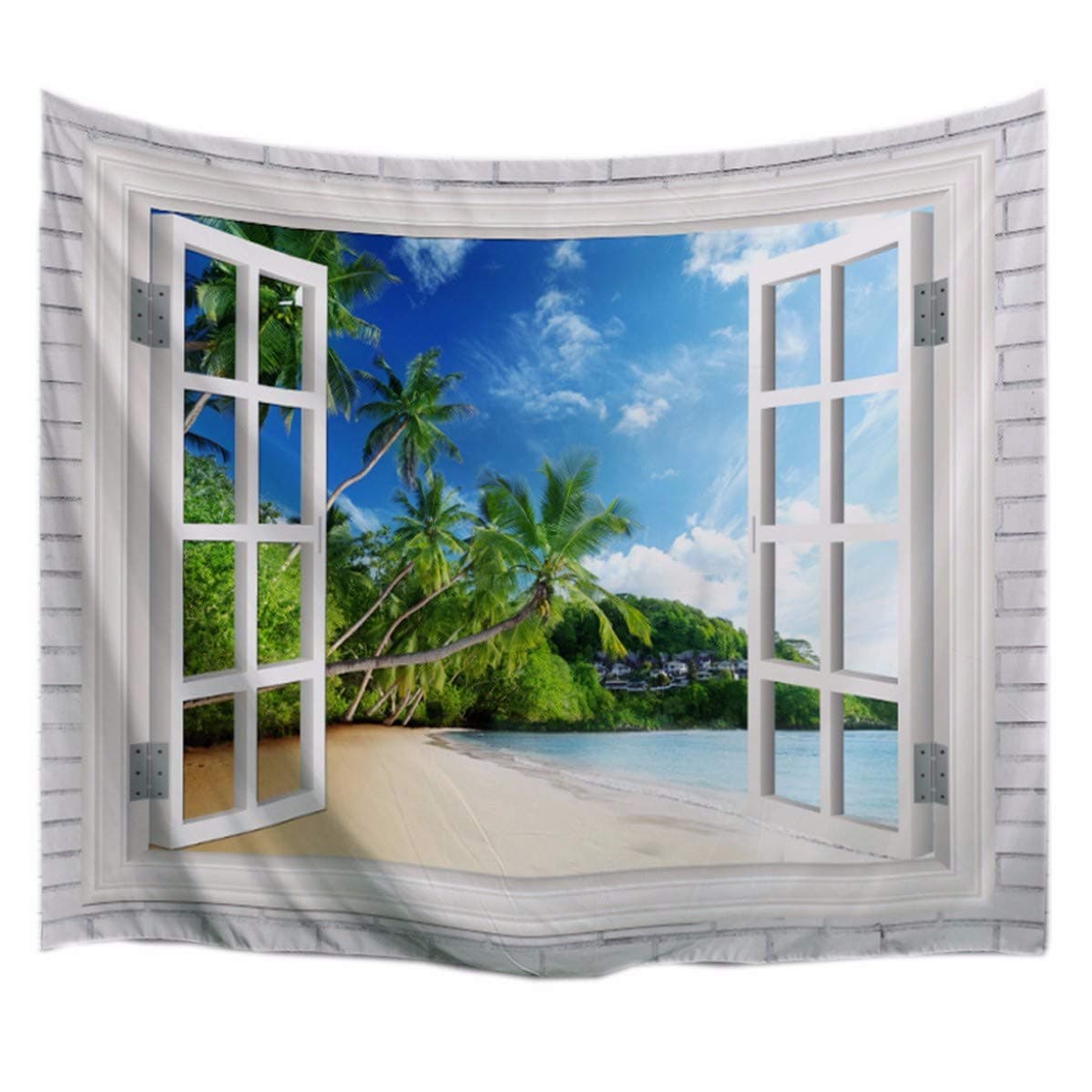 A.Monamour Mermaid And The Sailing Pirate Ship Art Print Fabric Wall Hanging Tapestry Wall Decors Window Curtains For Living Room Bedroom 180X200Cm/71"X80" — view 6