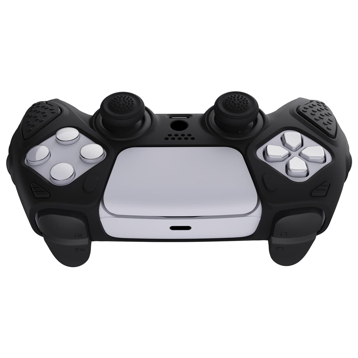 playvital Black Knight Edition Anti-Slip Silicone Cover Skin for ps5 Controller, Soft Rubber Case for ps5 Wireless Controller with Black Thumb Grip Caps — view 4