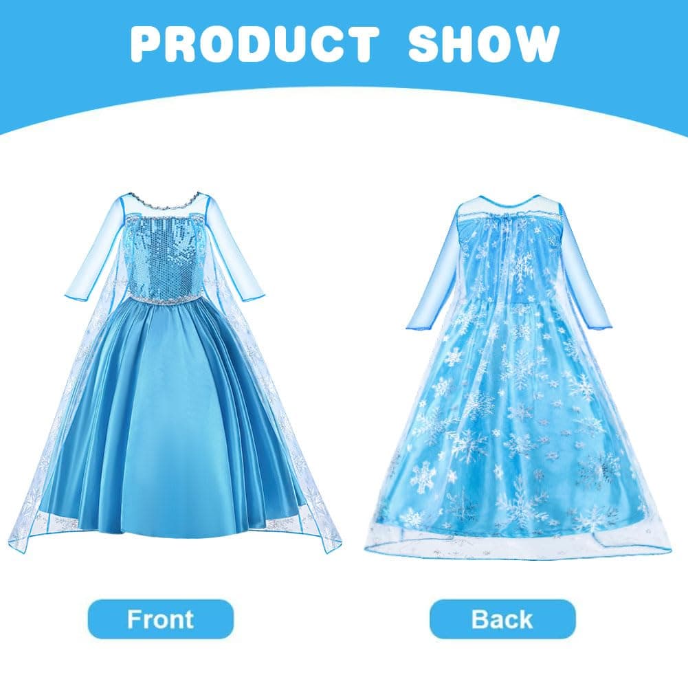 Vicloon Disfraz de Elsa para niña,vestido Elsa para niños, juego con corona de varita mágica, Halloween, Navidad, cumpleaños, fiesta, disfraz, disfraz de niña, azul — view 4