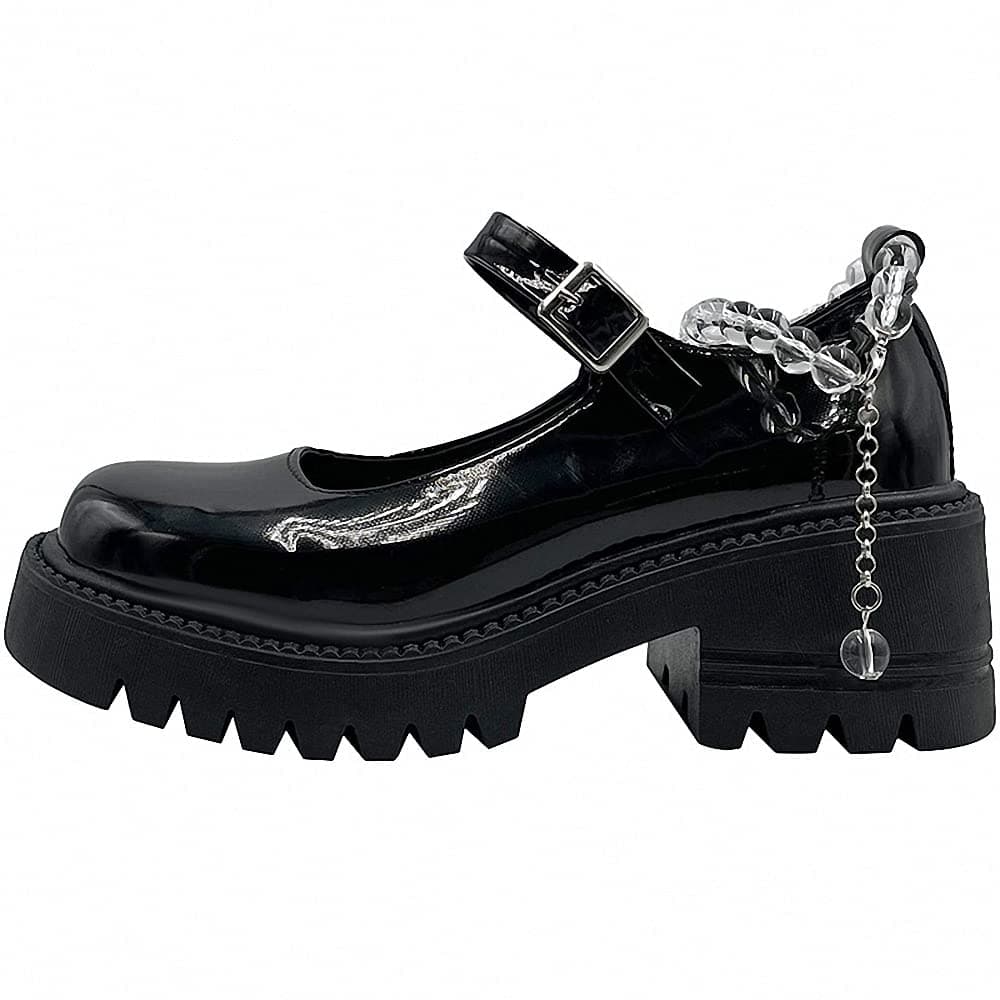 Womens Platform Mary Janes Shoes Sweet Toe Ankle Lolita Gothic Pumps Chunky Patent Leather — view 37