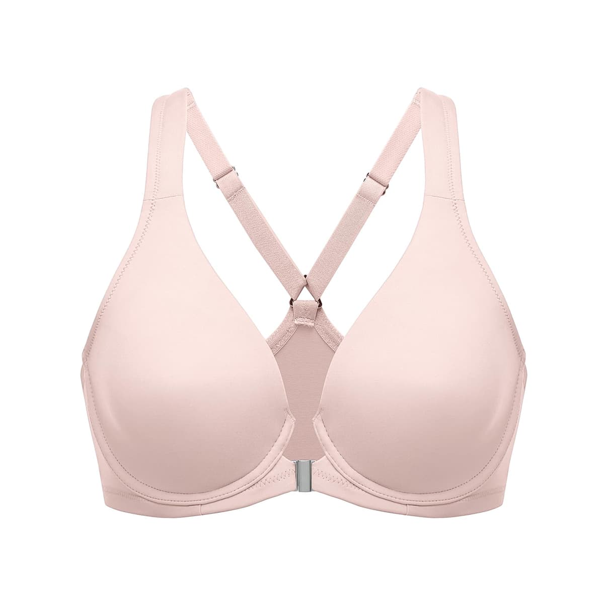 Delimira Women's Front Fastening Bras Seamless Unlined Racer Back Plus Size Underwired Plunge Bra — view 9