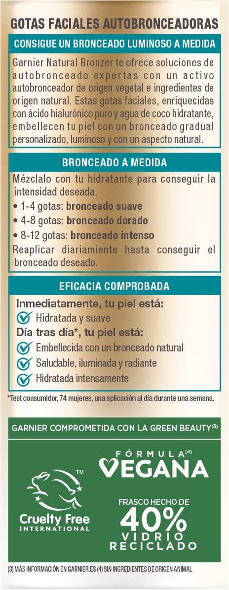 GARNIER DELIAL Gotas Faciales Autobronceadoras con Ácido Hialurónico Y Agua De Coco Bronceado A Medida Sin Marcas 30 ml — view 2