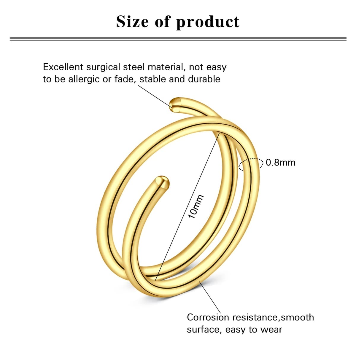 LAURITAMI Pendientes Piercing Nariz de Acero Quirúrgico Perno Curvos 20G 7 mm Tornillo Espiral L Forma Opal CZ Estilos Joyas — view 2