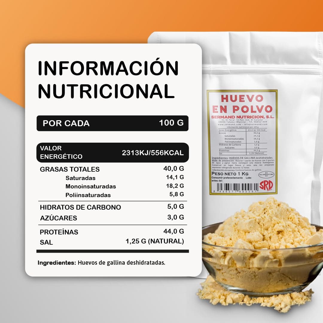 Huevo en polvo | Bolsa de vacío | Huevo en Polvo | Huevos Pasteurizados Sin Gluten | Huevo Deshidratado | Sin Aditivos | Productos Sin Lactosa | Presentación en Bolsas Zip (1 KG) — view 2