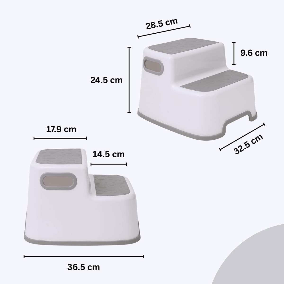 Straame Double Step Stool for Kids, Non-Slip 2 Step Stool for Toddlers with Built-in Handles, Step Stool for Potty Training, Bathroom and Kitchen, Sturdy and Practical Design (White) — view 2