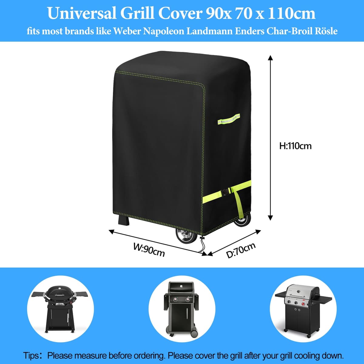 VDISRR Funda Barbacoa Exterior Impermeable, 420D Oxford Resistente al Desgarro Funda Protectora para BBQ 90 x 70 x 110 cm, Cubierta de Barbacoa Exterior Anti-Viento/Anti-Polvo/Anti-Humedad/Anti UV — view 2