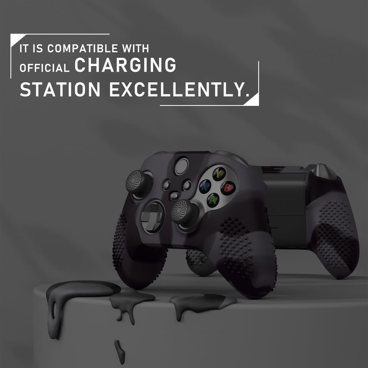 eXtremeRate PlayVital Funda de Silicona para Xbox Series X/S, Carcasa Antideslizante con 6 Thumb Grips, Protector Ergonómico, Accesorios para Xbox Series X/S - 3D Tachonado (Oscuro Gris Negro) — view 4