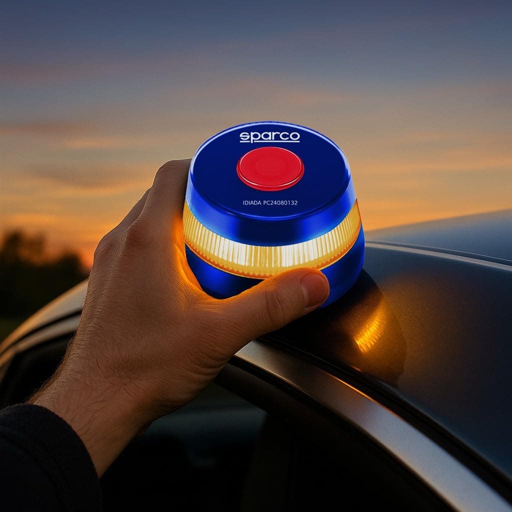 Sparco Luz Emergencia Coche V16 Homologada DGT 3.0 con Geolocalización, SIM y Datos Incluidos hasta 2038 + Estuche de Regalo, Baliza Obligatoria Enero 2026, App incluida — view 5