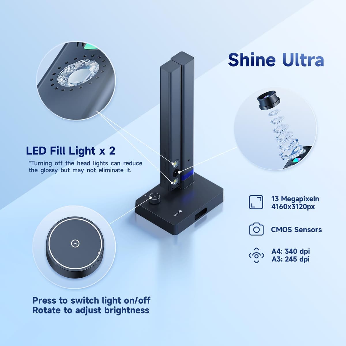 Escáner de Libros CZUR Shine Ultra de 13 MP con OCR, escáner portátil para Documentos A4/A3, escaneo de Alta Velocidad para bibliotecas domésticas, escuelas y oficinas. Compatible Windows/Mac/Linux. — view 2