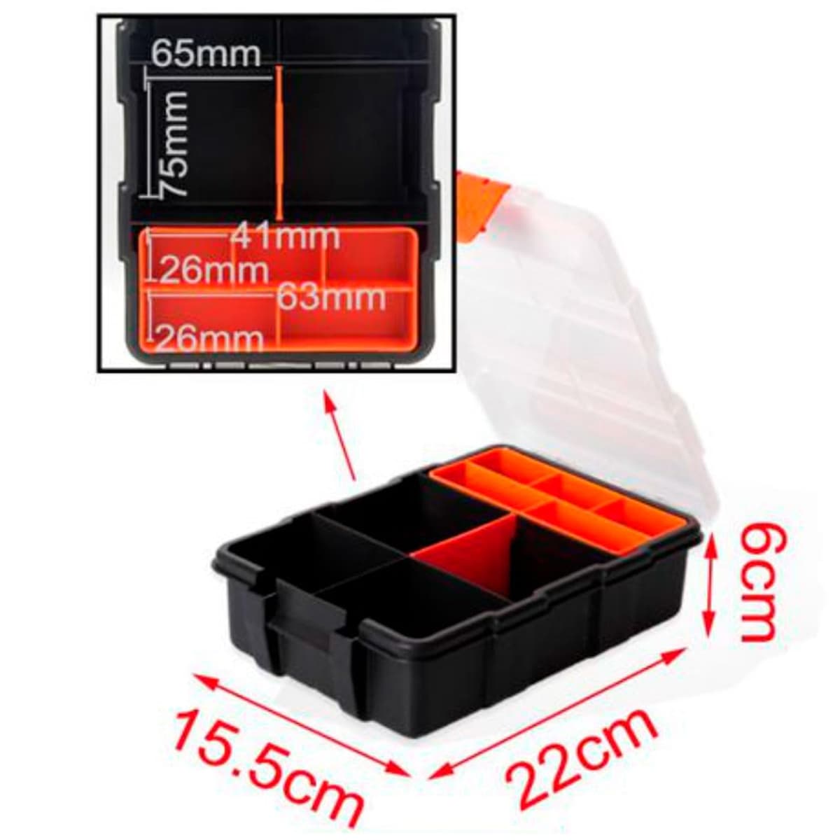 AC - Caja organizadora con múltiples Compartimentos y Bandeja Interior - Plástico - Almacenamiento de Herramientas, Tornillos, Accesorios Pesca - 22 x 15,5 x 6 cm — view 2