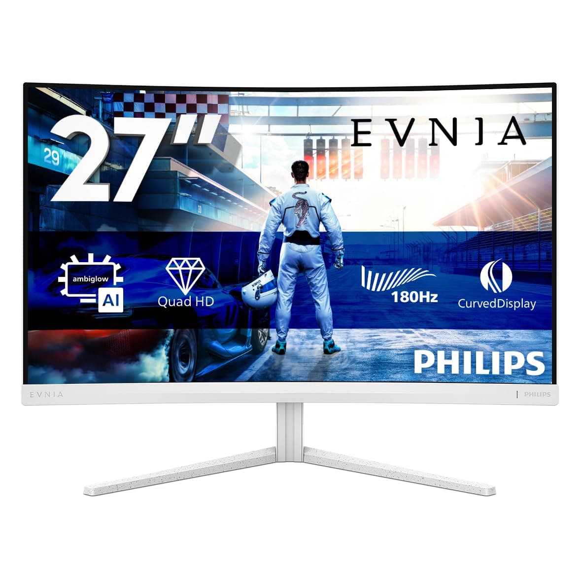 Philips Evnia 27M2C5501 - Monitor Curvo para Juegos QHD de 27 Pulgadas, 180 Hz, 1 ms GtG, FreeSync Premium, Ambiglow, Ajuste de Altura (2560 x 1440, 2 HDMI 2.0, 1 DisplayPort 1.4) Blanco — view 2