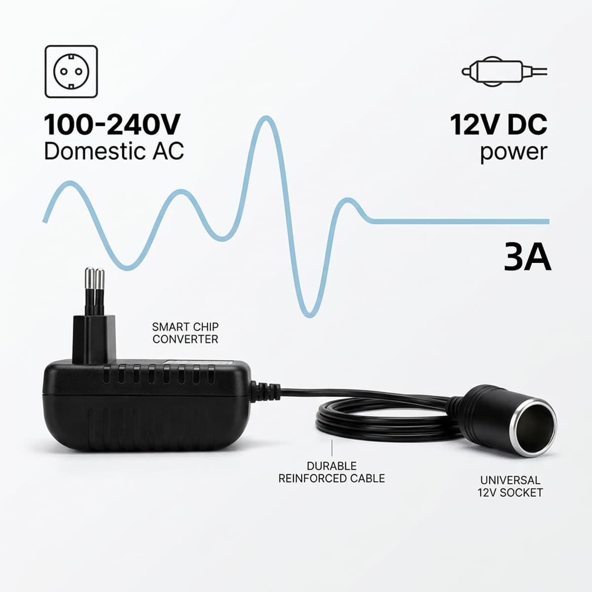 Cargador de Coche de 12 V 3 A convertidor de Voltaje de 220 V a 12 V Adaptador Encendedor de Cigarrillos para Nevera de Coche, Bomba de Aire, aspiradora de Coche — view 2