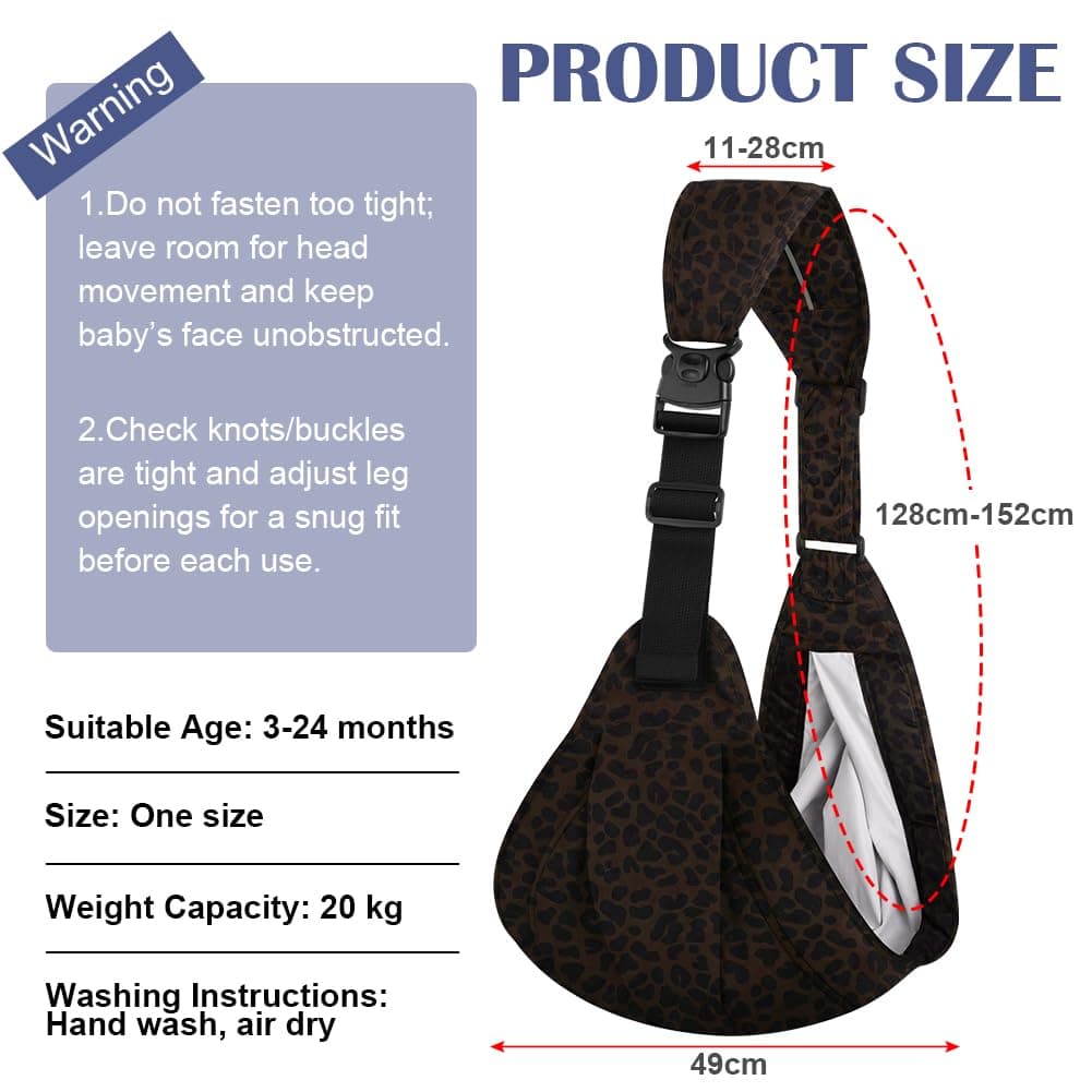 Baby Carrier, Portable Toddler Sling Carrier with Adjustable Thick Shoulder Straps, Soft Baby Sling for Newborn Up to 3-24 Months, Breathable and Comfortable(Leopard) — view 2