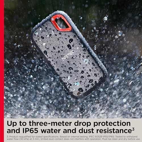 SANDISK 1TB Extreme Portable SSD (Old Model) - Up to 1050MB/s, USB-C, USB 3.2 Gen 2, IP65 Water and Dust Resistance, Updated Firmware - External Solid State Drive - SDSSDE61-1T00-G25 — view 4