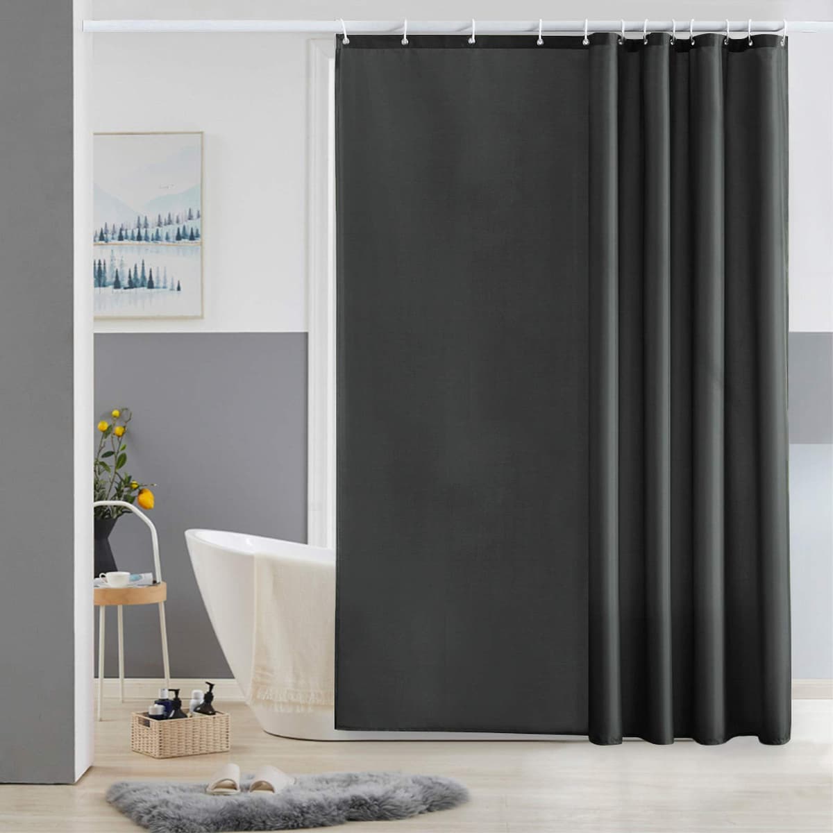 Furlinic Cortina Ducha 200x200cm Antimoho Impermeable Lavable Blanco Tela Poliéster Grandes Cortinas de Baño con 12 Aros de Cortina Ducha. — view 145