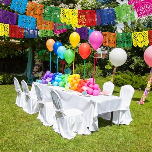 18 FT Cinco De Mayo Party Decorations, 1 Pack Fiesta Banner with 9 Plastic Papel Picado, Colorful Mexican Theme Party Flag Banner Dia De Los Muertos Day of the Dead Hanging Decor Home Party Supplies — view 4