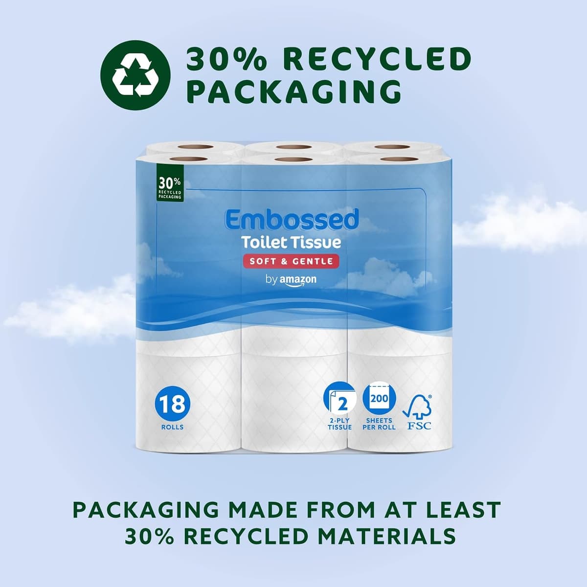 by Amazon Soft Toilet Tissue, 2-Ply, 18 Rolls (Pack of 1), 200 Sheets per Roll, FSC Certified — view 4
