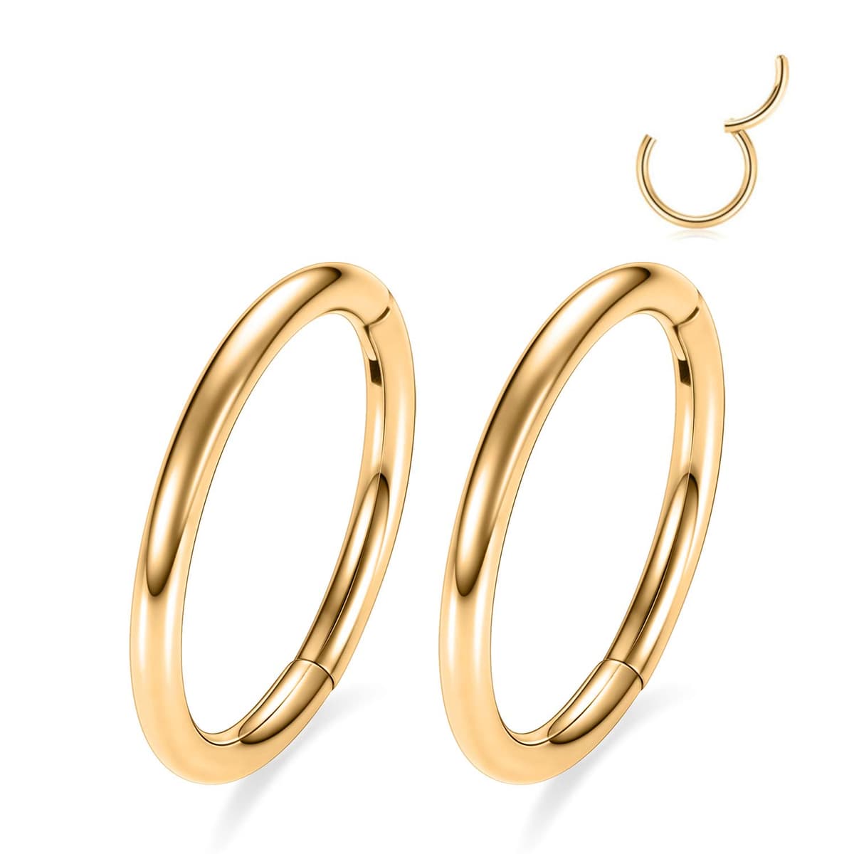 GAGABODY 2 Pcs Nose Rings 20G 18G 16G 14G 12G 10G 8G Surgical Steel Piercing Rings for Nose Septum Cartilage Helix Tragus Conch Rook Daith Lobe from 5mm to 16mm Seamless Hoop Unisex Hinged Earrings — view 18