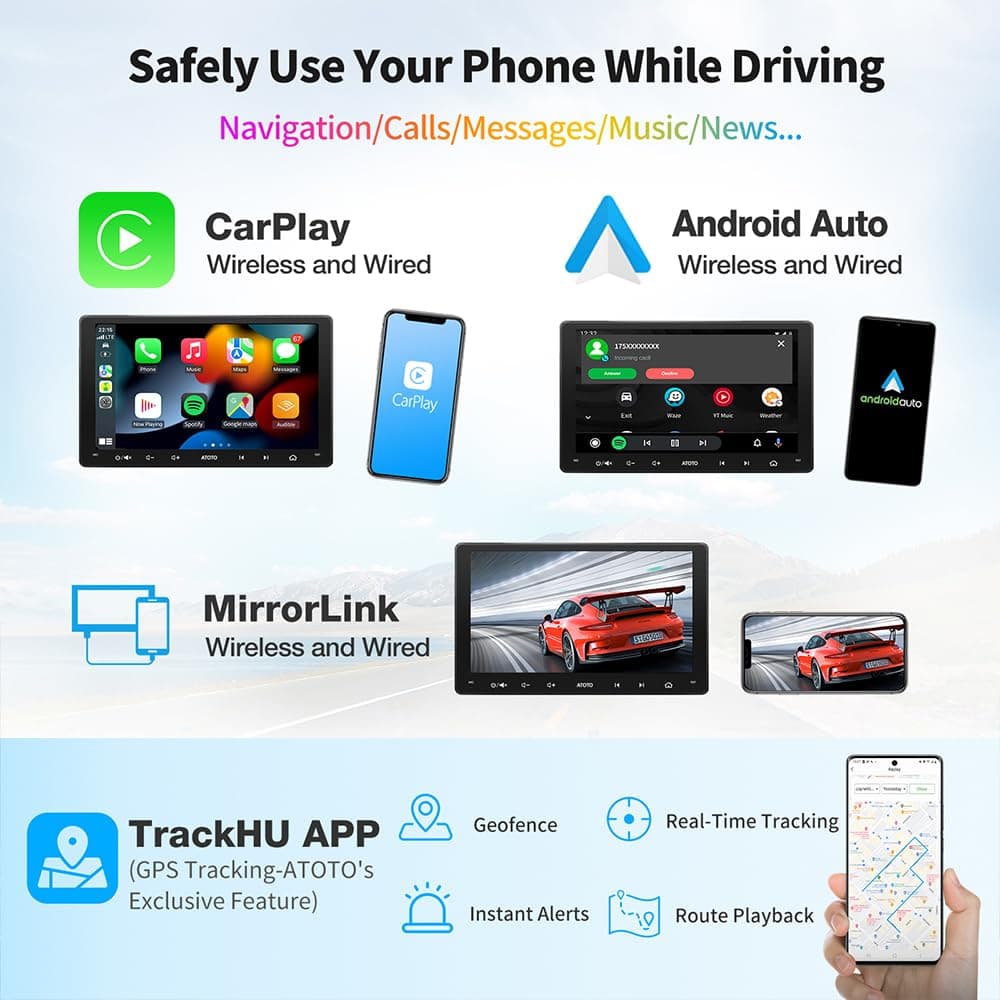 [9 Pulgadas] ATOTO A6 PF DIN Doble Android Radio, CarPlay inalámbrico y Android Auto, Pantalla IPS, Bluetooth Doble, Conexión a Internet WiFi/BT/USB,HD LRV, 2G + 32G, A6G209PF — view 5
