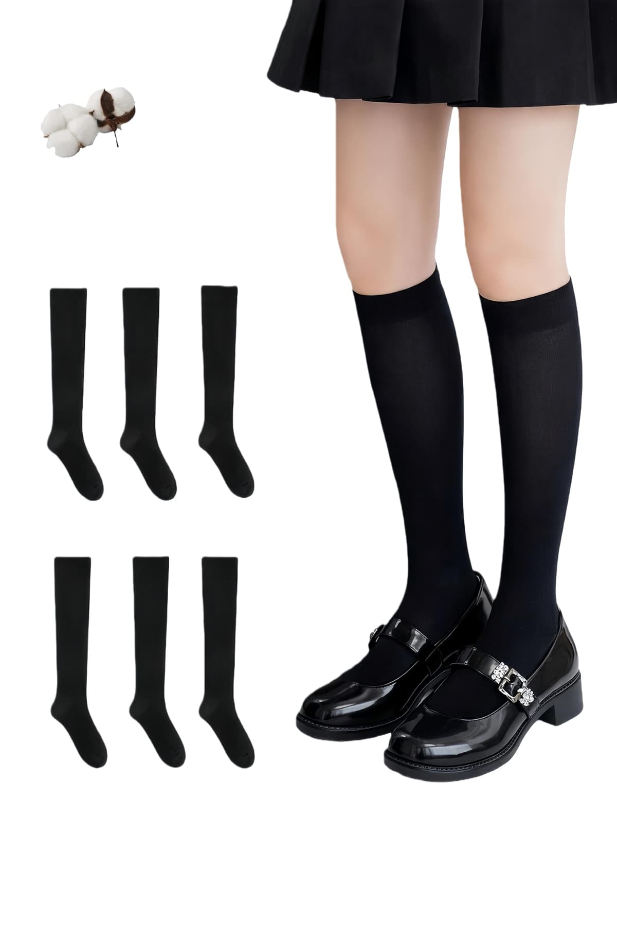 CYS Calcetines 6 Pares De Colegio Escolares Medias Largos Altos Algodón Hasta rodillas Lisos Para Niñas Niños Infantiles Uniformes Unisex — view 14