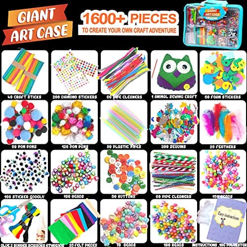 Arts and Crafts Supplies for Kid - 1600+Pcs Craft Kits for Kids - DIY School Craft Project for Kids Age 6 7 8-12 Gifts for Girls and Boys Crafts for Girls Ages 8-12 Arts Activities