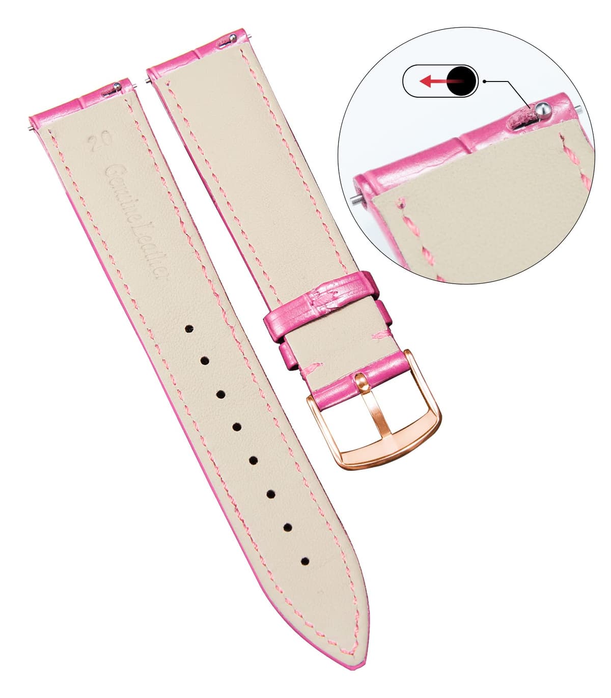 BINLUN Quick Release Leather Watch Straps Replacement Watch Bands Smart Watch Strap Crocodile Pattern in 10 Colors 13 Sizes with Silver/Gold/Rose-Gold Buckle for Men Women(10mm-24mm) — view 109