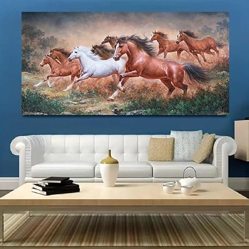 Yxbhhym Large Wall Art Running Horse Canvas Wall Art Animal Picture Prints Eight Horses Paintings Posters Animal Artwork for Wall Living Room Decor Framed Modern Farmhouse Decoration-24x48inches — view 2